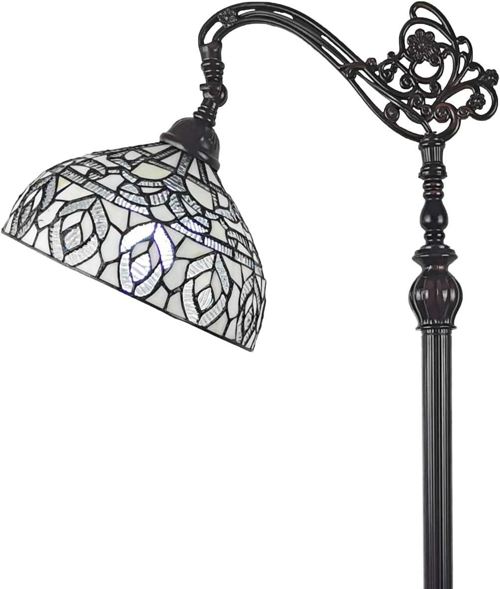 Bronze Arc 62" Floor Lamp with Adjustable Stained Glass Shade