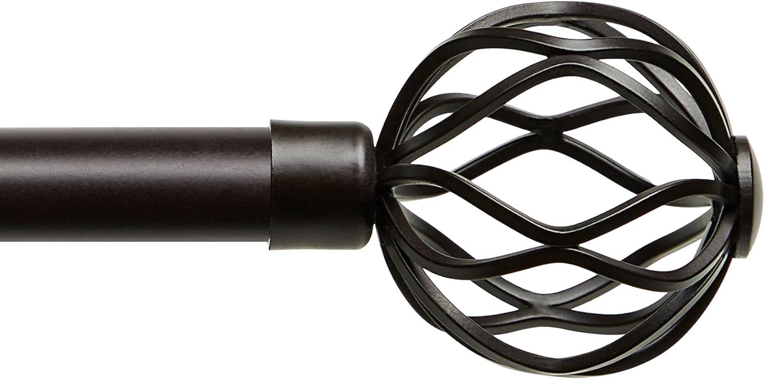 Matte Bronze Adjustable Curtain Rod with Wavy Finials