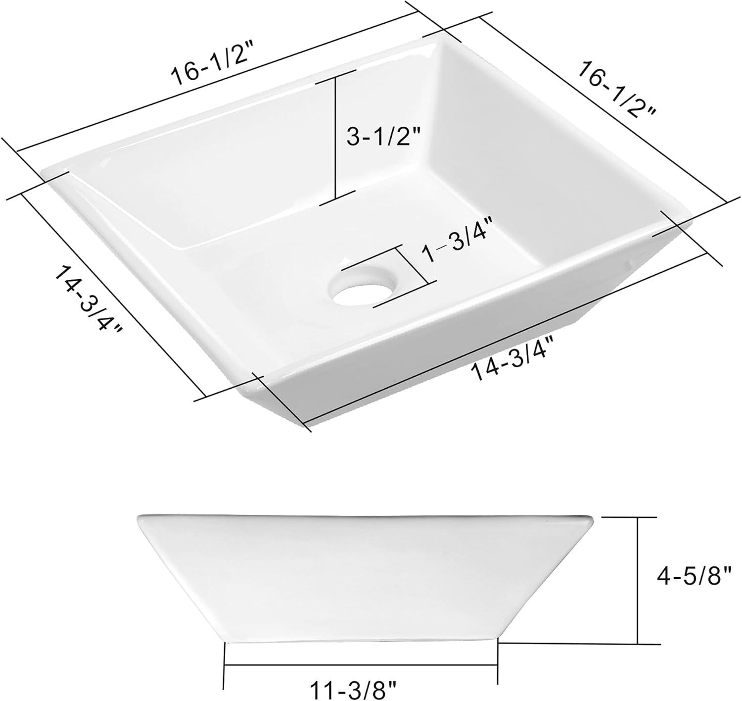 Miligore 16'' White Ceramic Square Above-Counter Vessel Sink