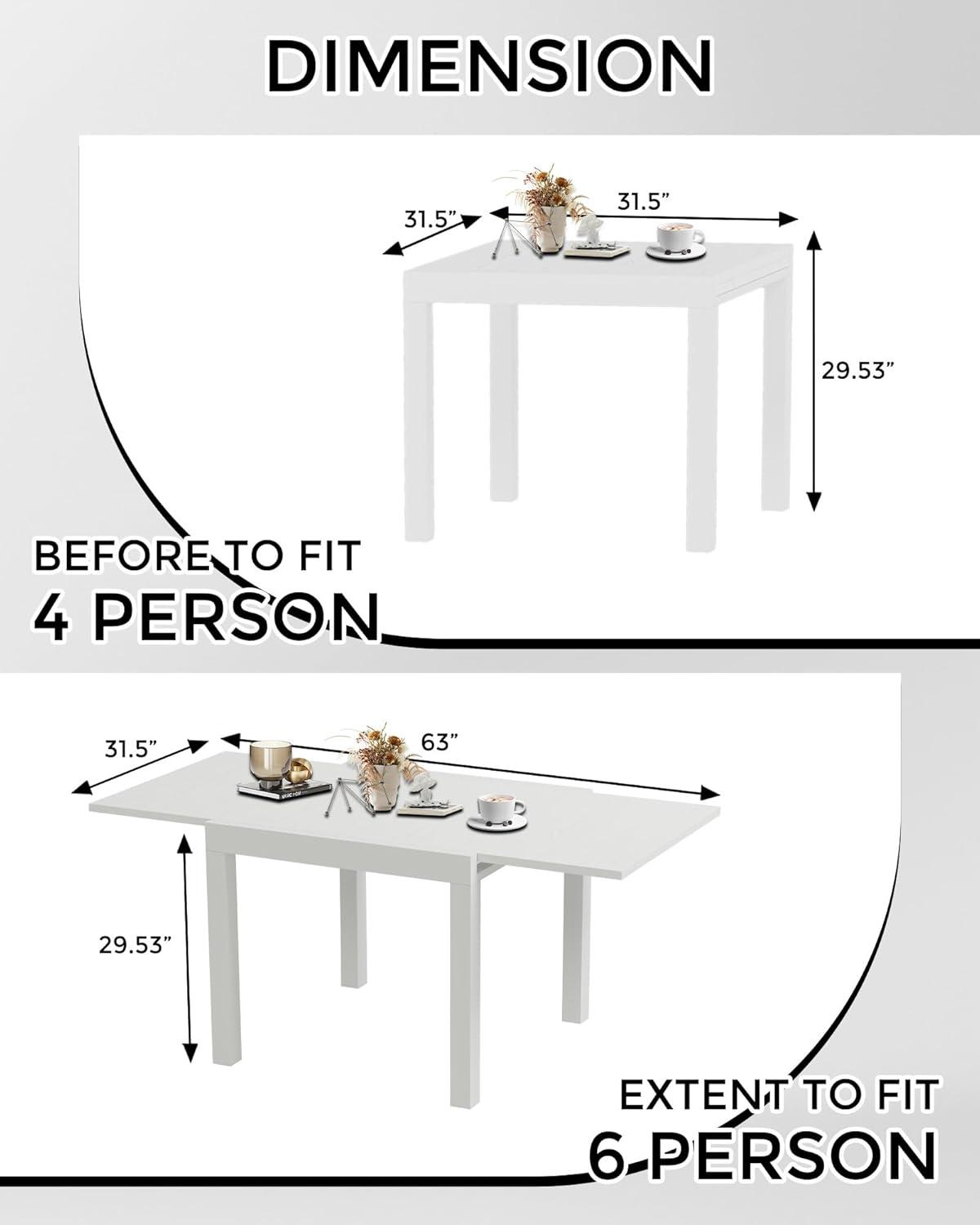 Huloretions Aluminum Expandable Patio Table, Aluminum 31"-63" Extendable Outdoor Dining Table Set Extendable Expandable Patio Table with Aluminum Slat for 4-6 with Aluminum Slat Tabletop for Backyard