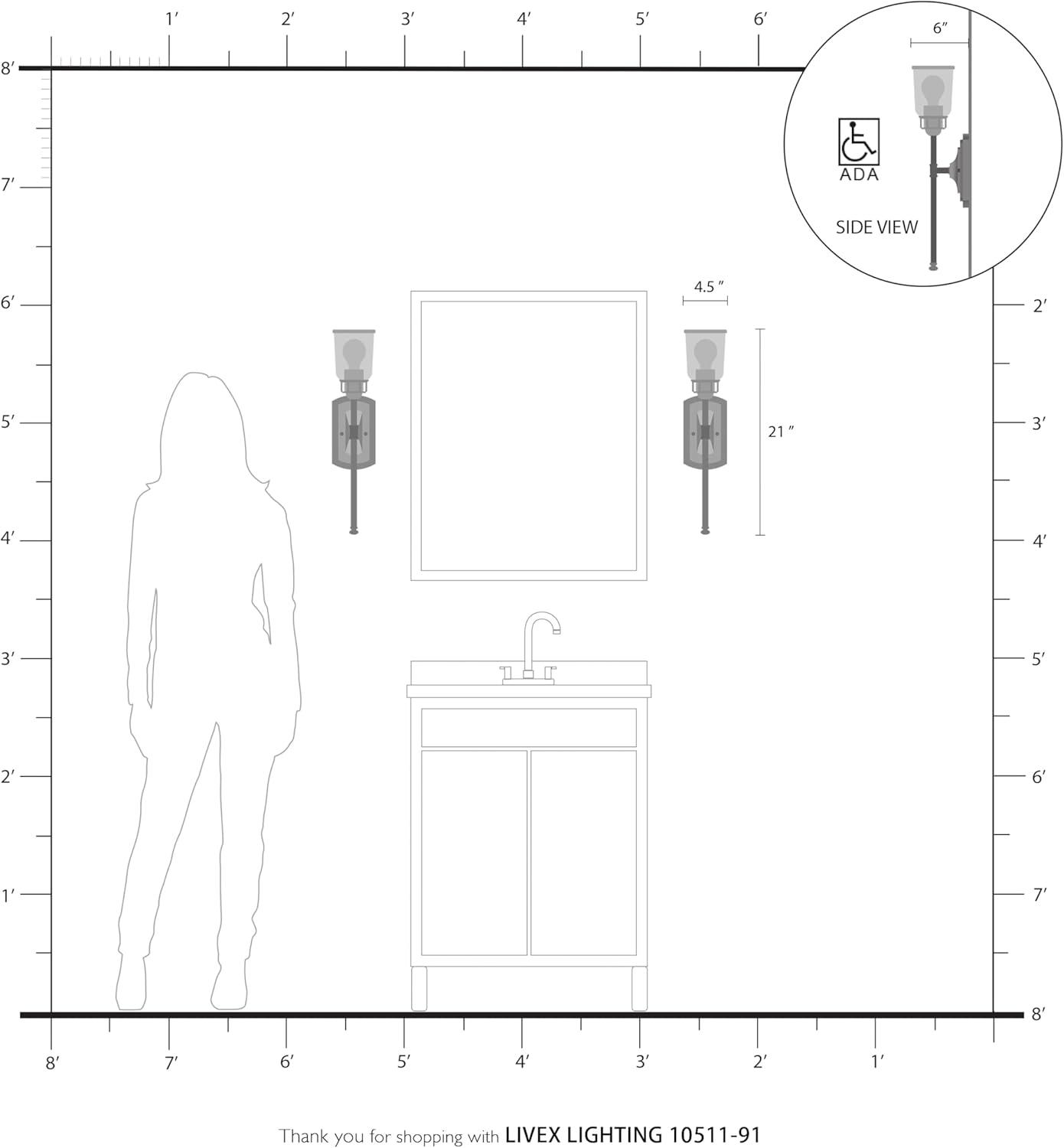 Livex Lighting Lawrenceville 1 Light Wall Sconce Brushed Nickel Finish