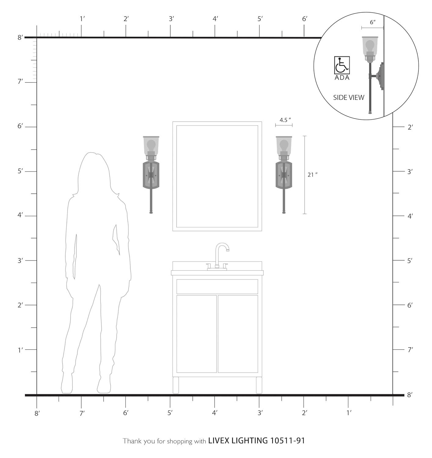 Livex Lighting Lawrenceville 1 Light Wall Sconce Brushed Nickel Finish