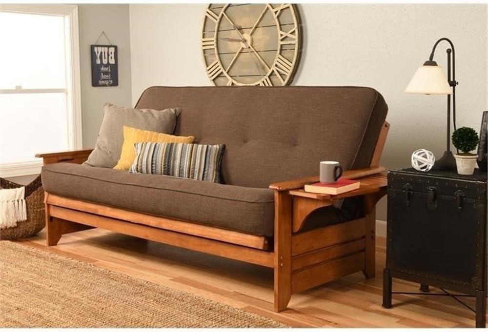 Full Size Cocoa Brown Linen Tufted Innerspring Futon Mattress