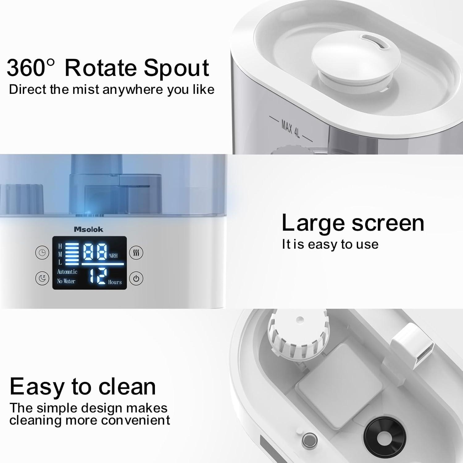 BEACHWATER POOL & SPA, LLC Humidifiers For Bedroom And Home & Baby - 4L Cool Mist Air Humidifiers For Plants, 26Db Quiet Top Fill Air Humidifier Lasts Up To 40 Hours, Auto Shut-Off, Super Easy To Fill And Clean