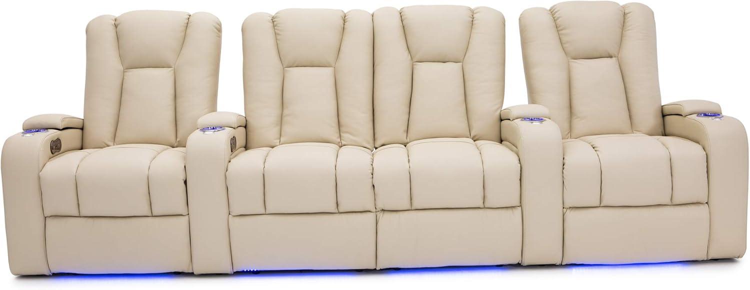 Vanilla Leather Reclining Loveseat with Cup Holders