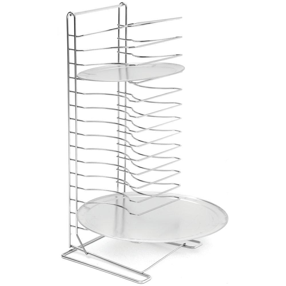 Silver 15-Slot Chrome-Plated Steel Pizza Rack