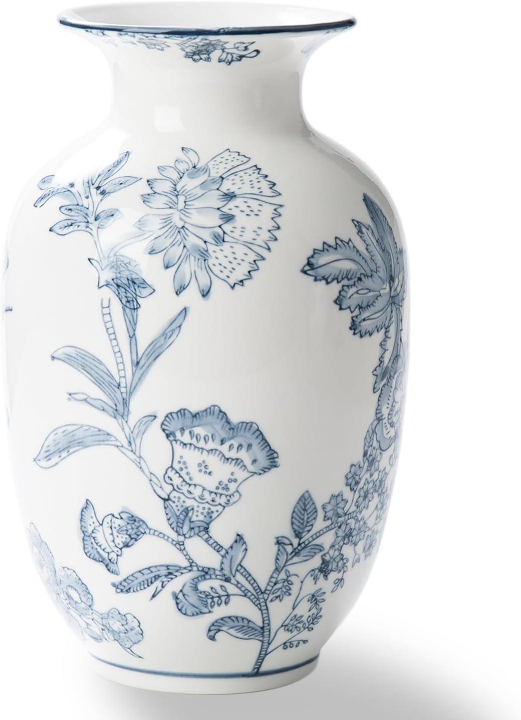 Blue and White Porcelain Decorative Vase with Bird and Floral Design