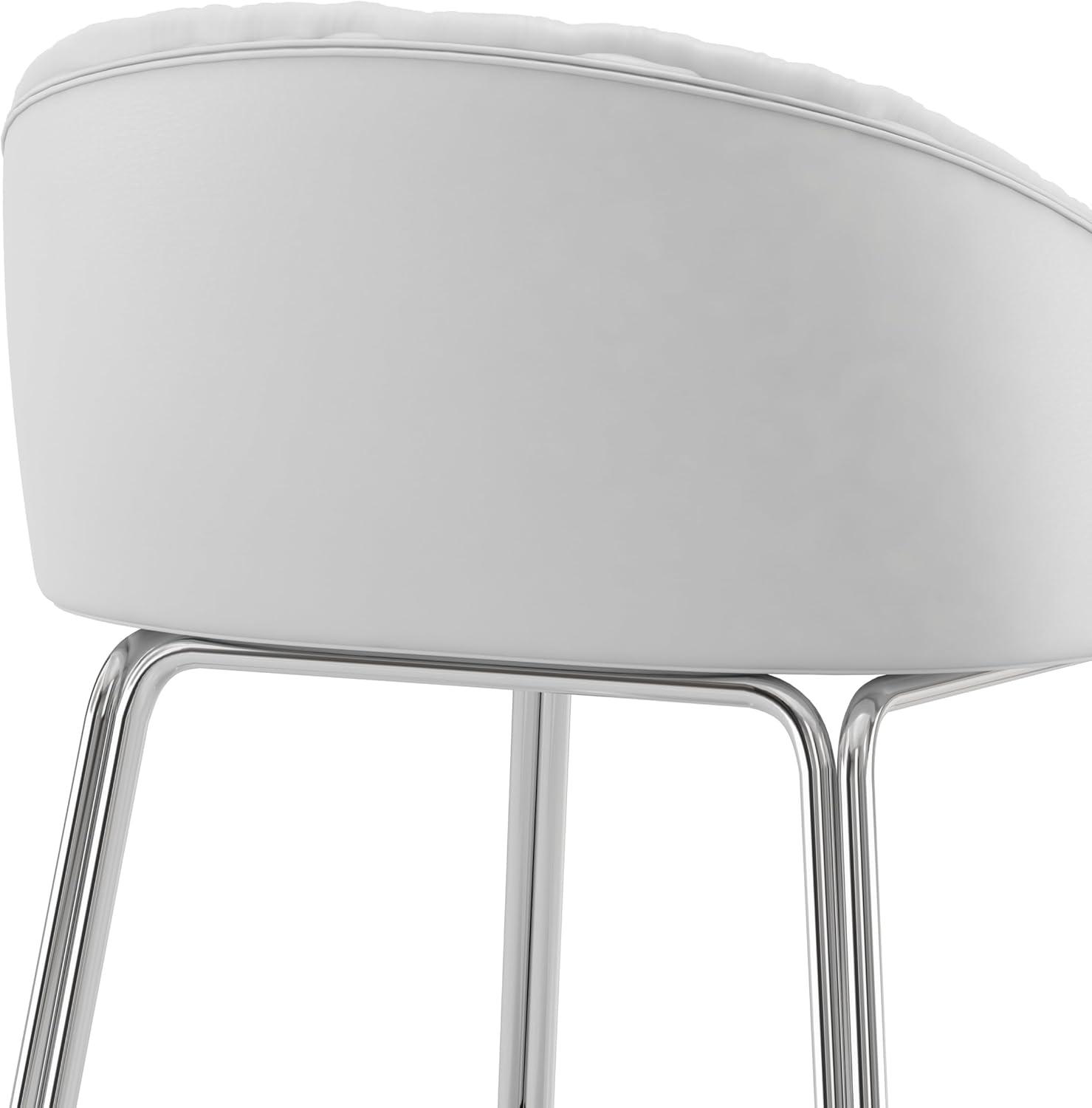 Modern Chrome Metal Counter Stool with White Faux Leather