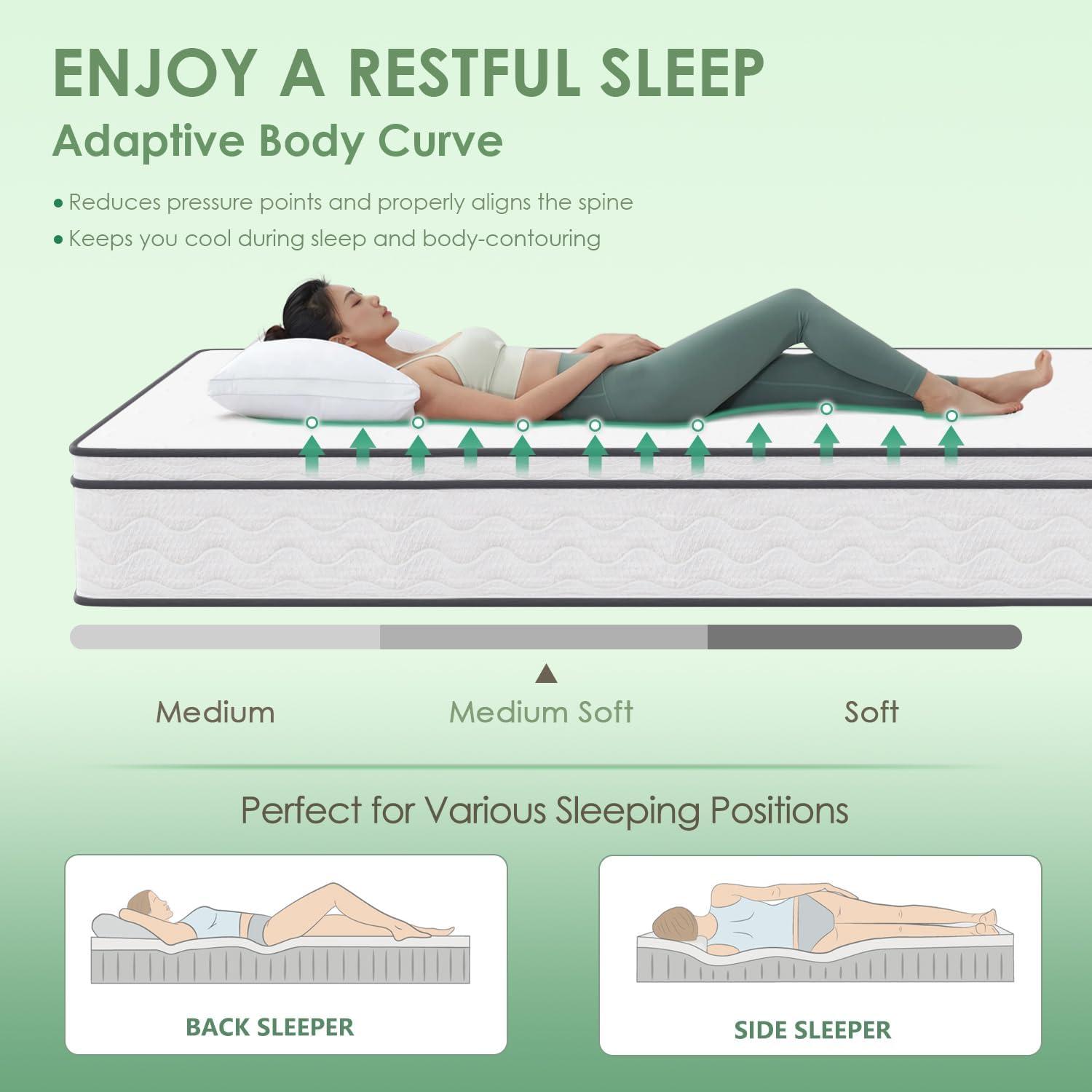 FDW 10 Inch Innerspring Mattress Medium Firm Hybrid Mattress with Removable Cover CertiPUR-US Certified Bed-in-a-Box,White