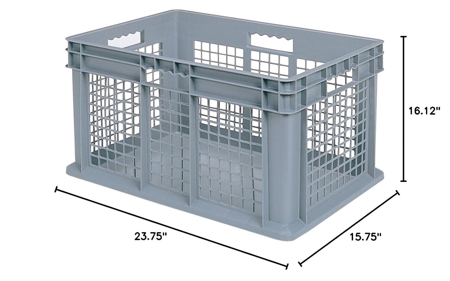 Gray Industrial Plastic Storage Tote with Mesh Sides, 24-Inch