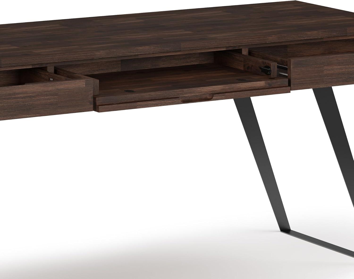 Simpli Home Lowry Solid Acacia Wood Desk, Industrial Style with Keyboard Tray and 2 Drawers