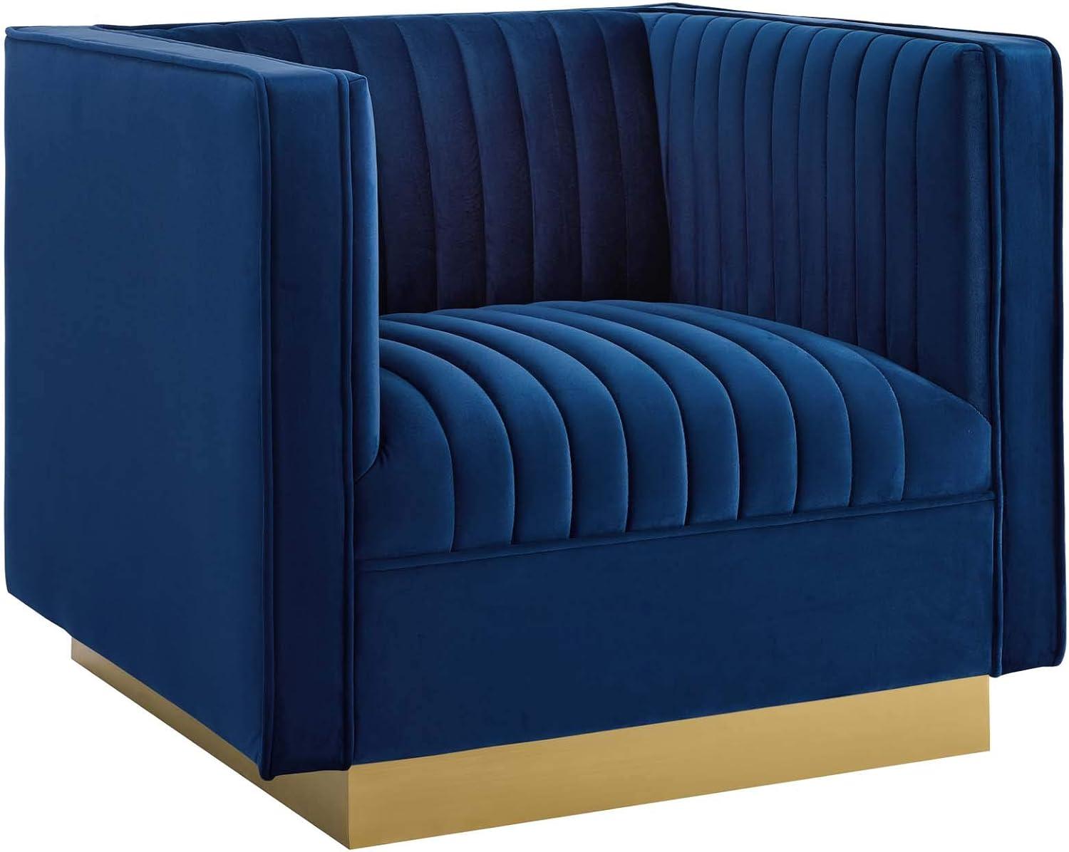 Ergode Sanguine Vertical Channel Tufted Accent Performance Velvet Armchair - Navy