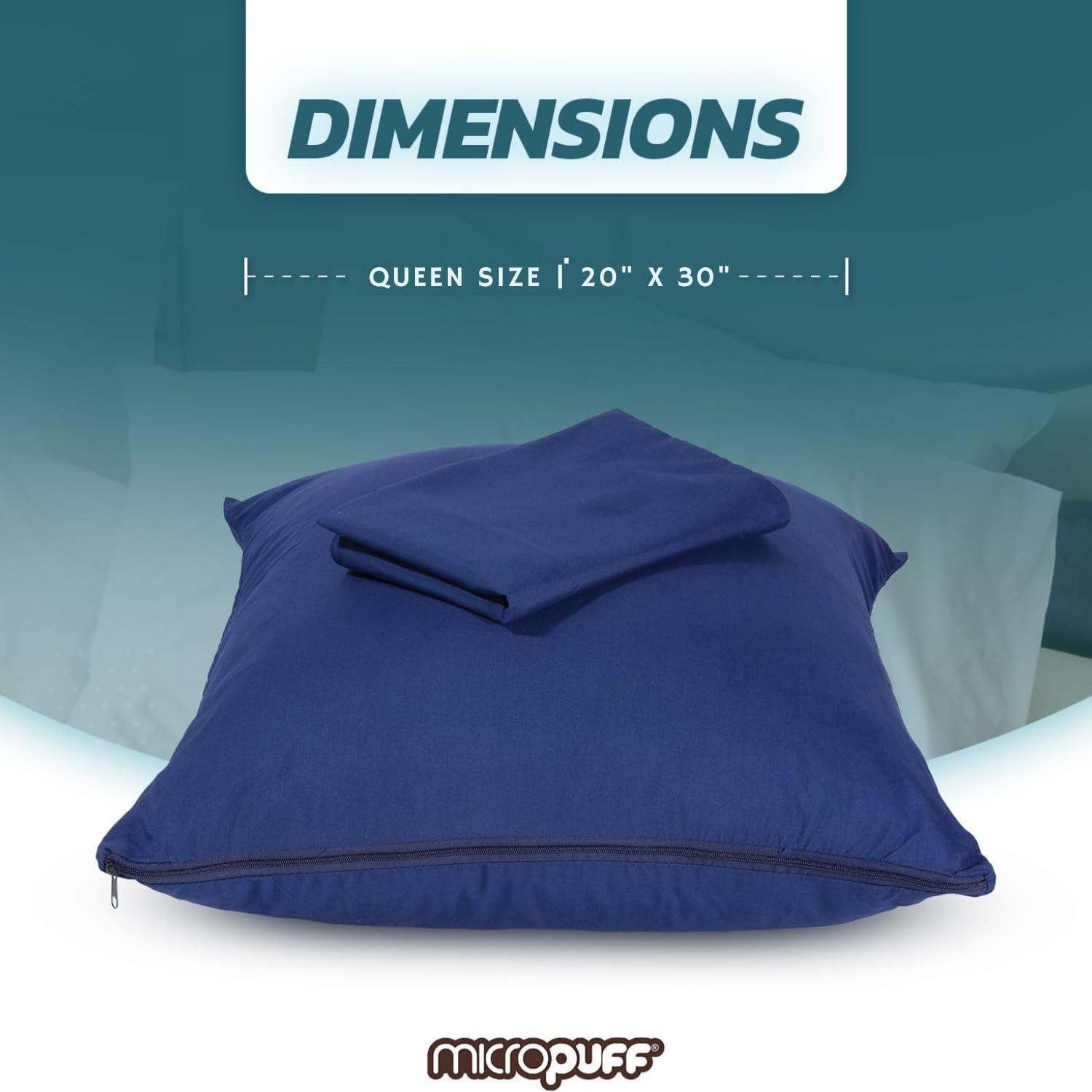 Micropuff - 100% Microfiber Zippered Pillow Protector (4 pck) Queen 20*30 - Navy
