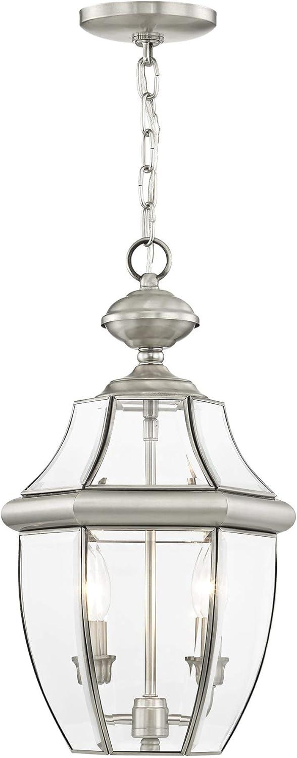 White Beveled Glass 2-Light Outdoor Hanging Lantern