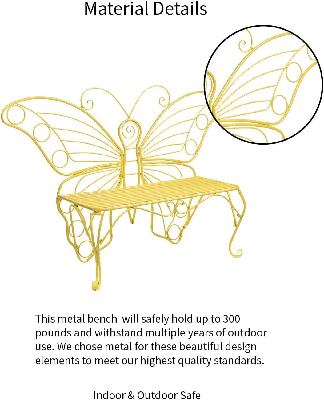 Ethereal Yellow Metal Butterfly-Inspired Garden Bench