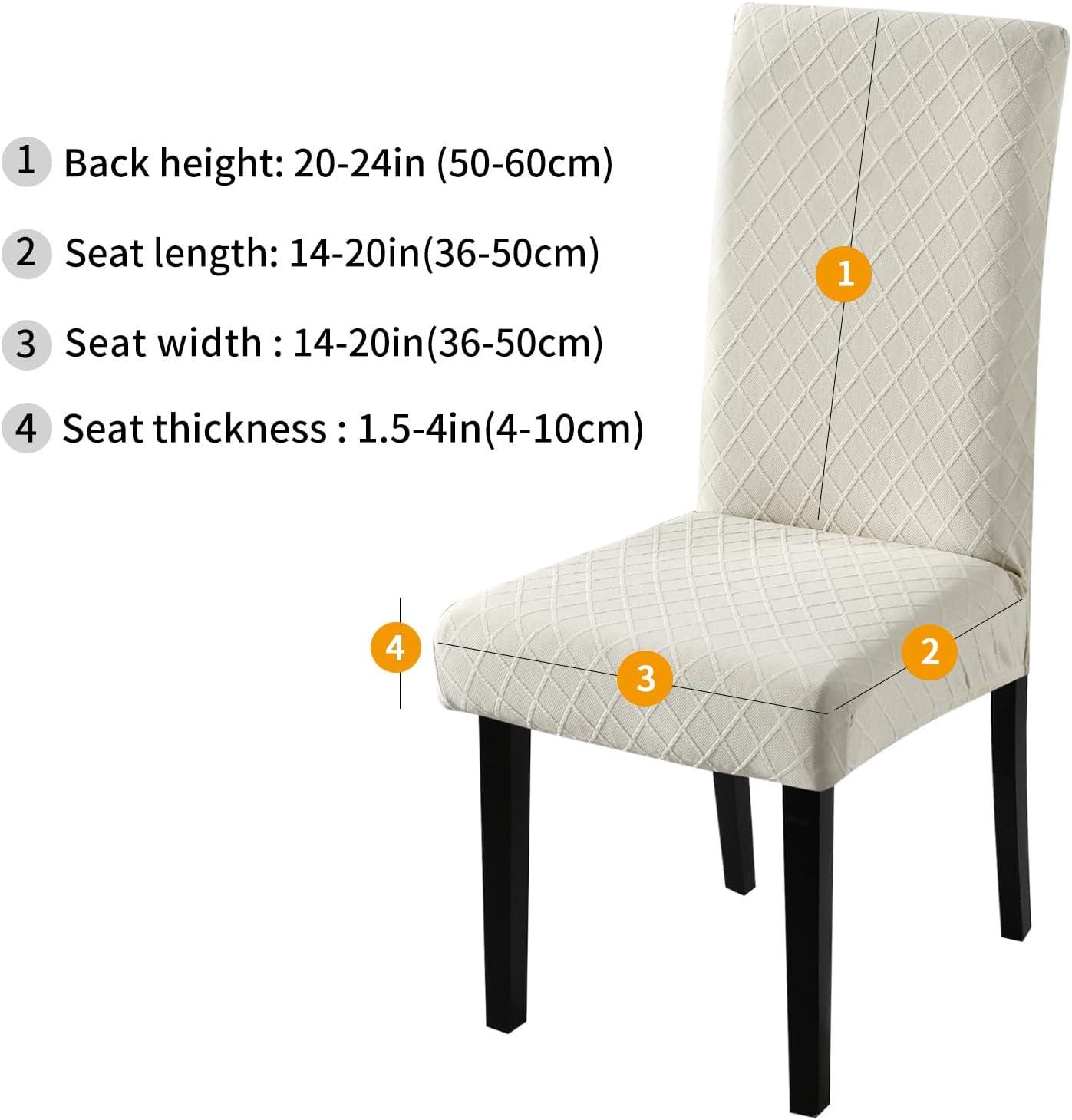 Beige Stretch Jacquard Dining Chair Covers, Set of 4
