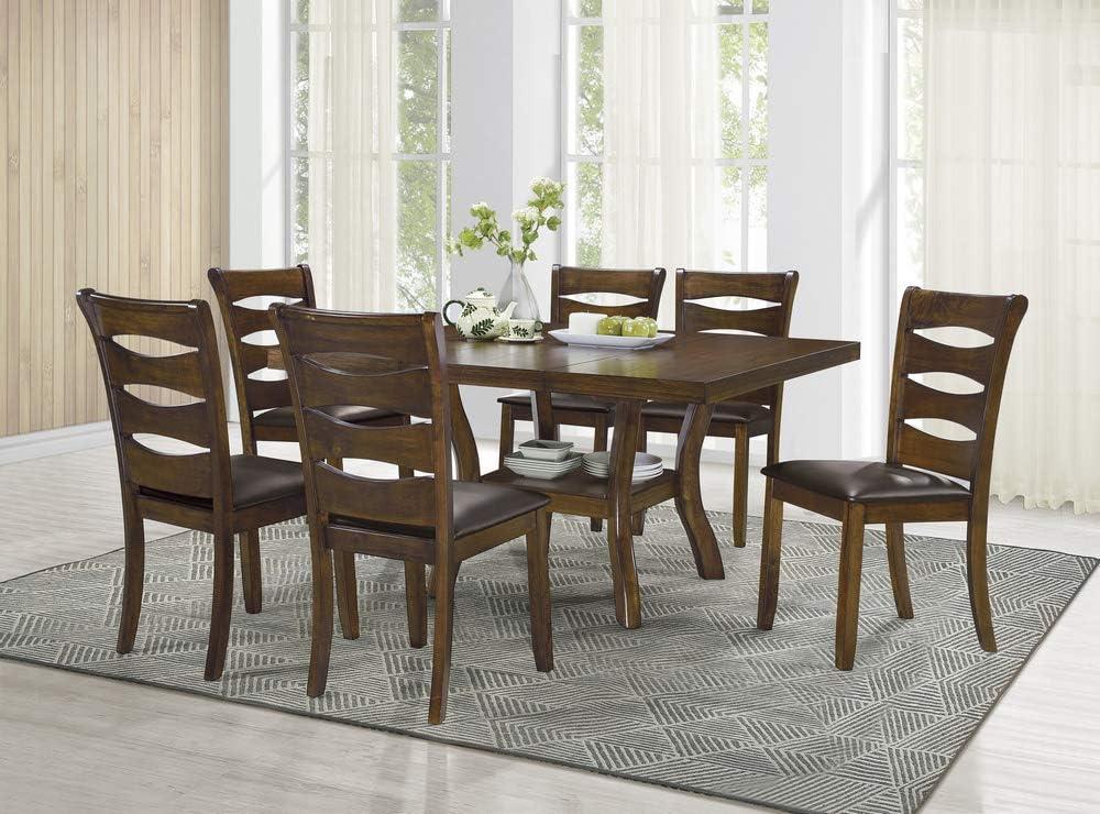 Brown Wood Slat-Back Dining Side Chair with Vinyl Seat, Set of 2