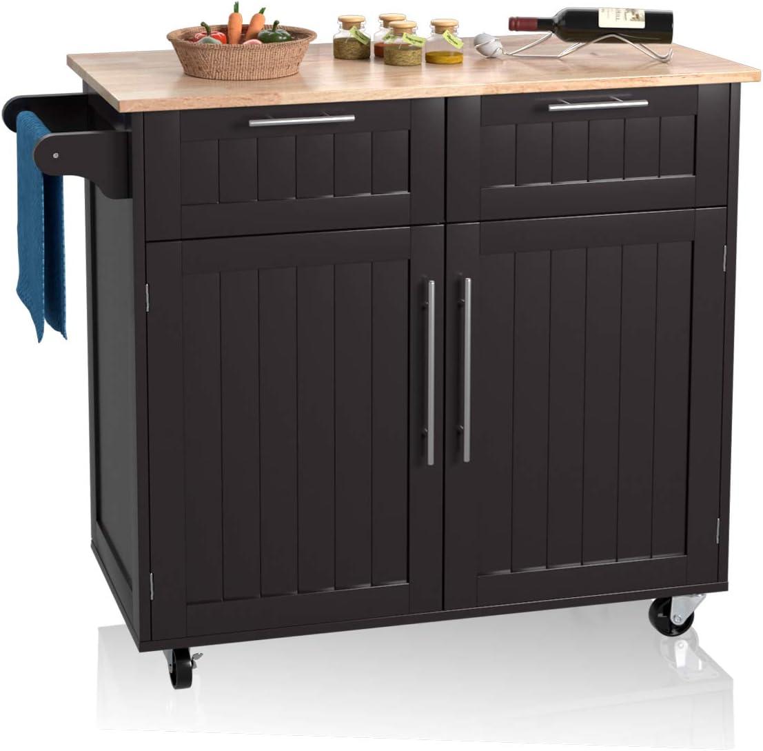 Costway Rolling Kitchen Cart Island Heavy Duty Storage Trolley Cabinet Utility