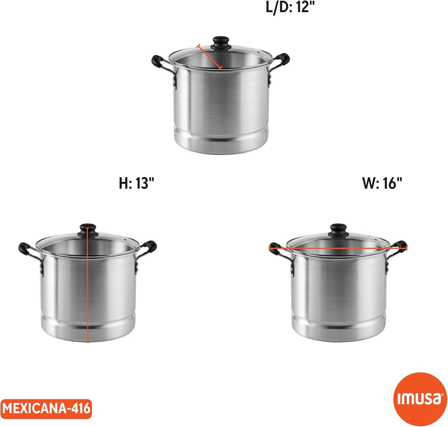 IMUSA 16qt Aluminum Steamer with Glass Lid & Cool Touch Handles