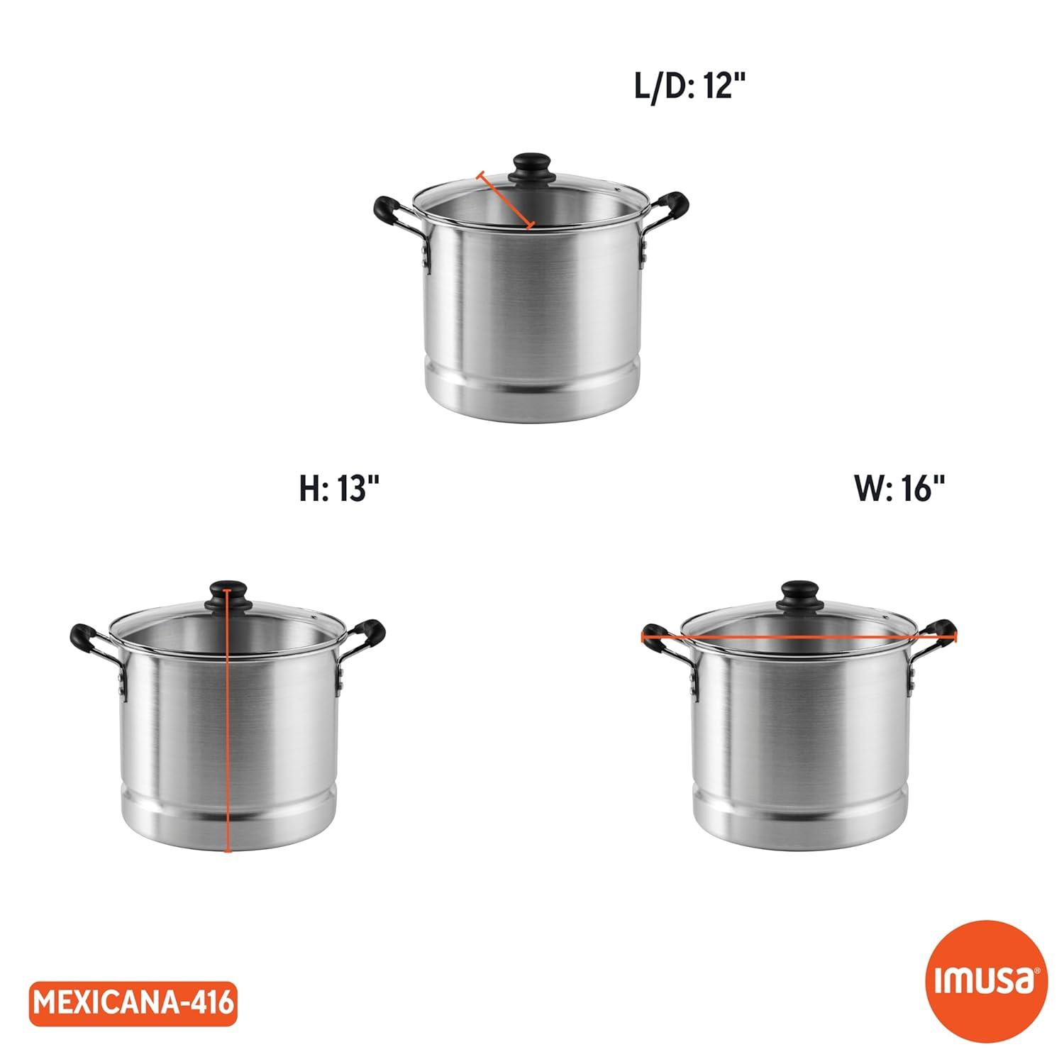 IMUSA 16qt Aluminum Steamer with Glass Lid & Cool Touch Handles