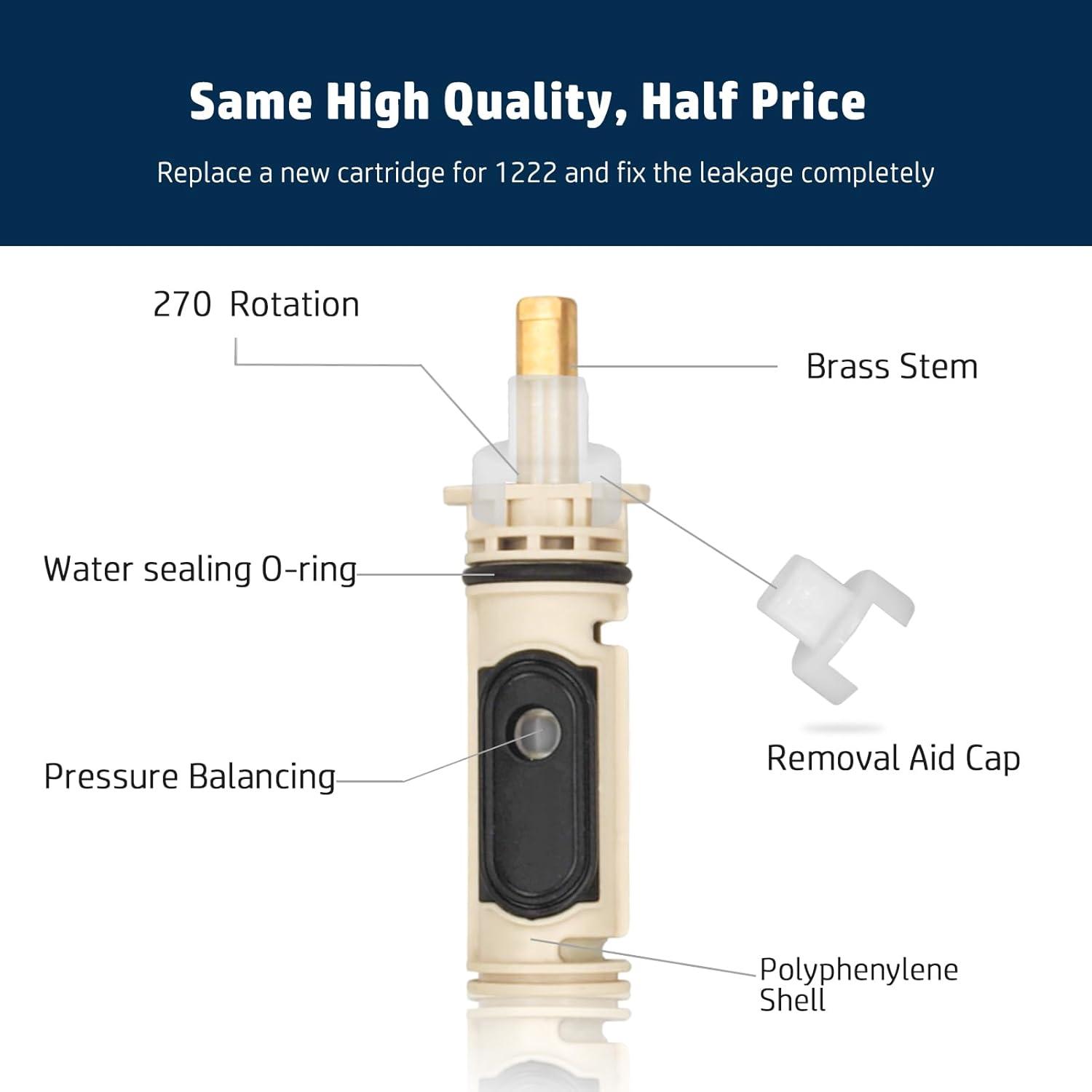 1222 Replacement Cartridge with Moen 104421 Cartridge Puller Removal Tool Retainer Clip Compatible with Moen One-Hanlde Posi Temp 1222B Shower Bathtub Faucet (1222 cartridge +104421 cartridge puller)