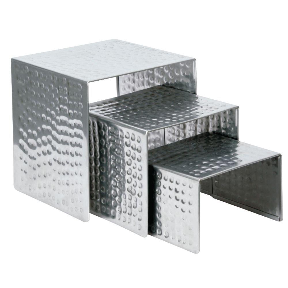 Hammered Stainless Steel Rectangular Pedestal Display Risers - Set of 3