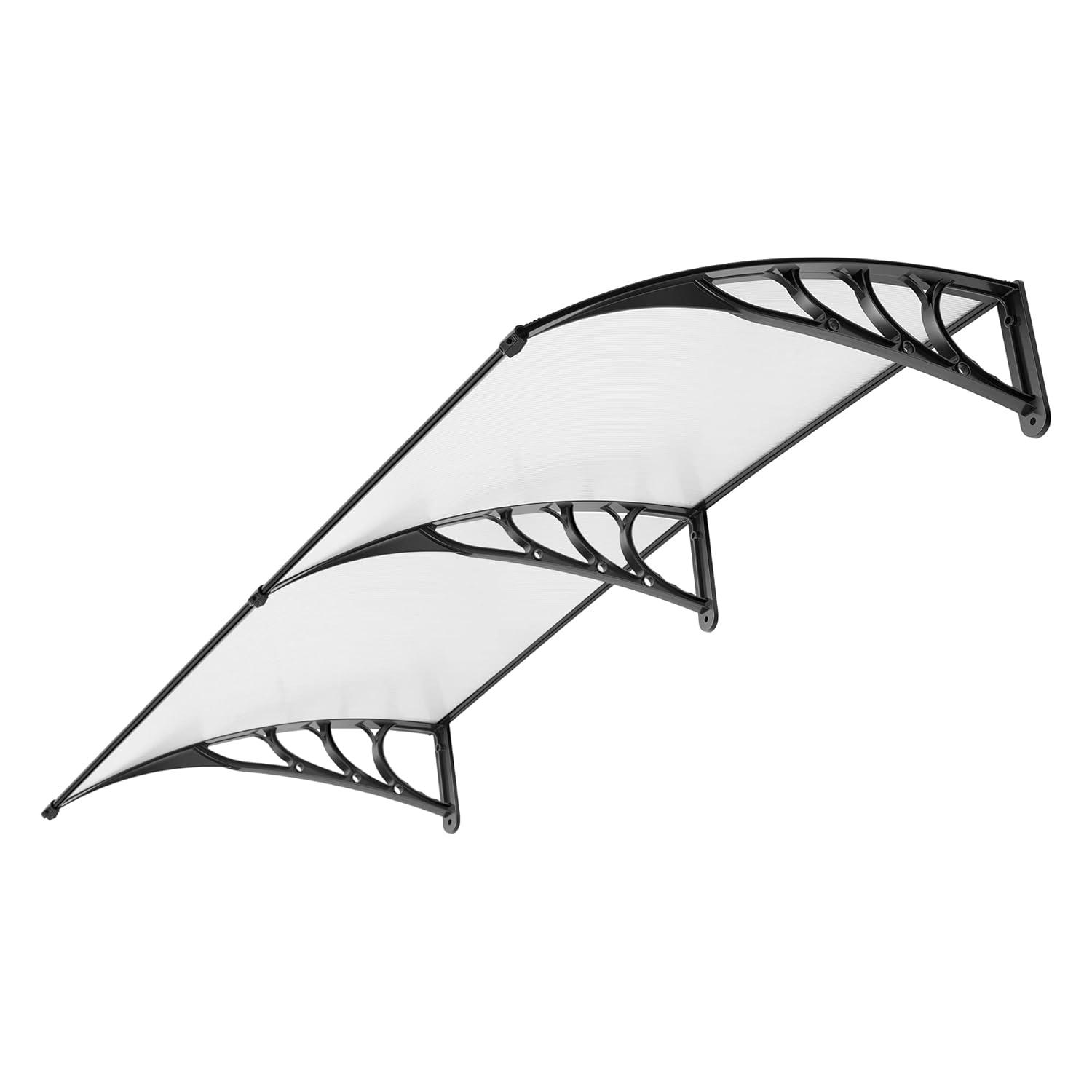SPECSTAR Polycarbonate Window Door Awning Spliced Canopy Transparent with Black Bracket 40 Inch x 80 Inch