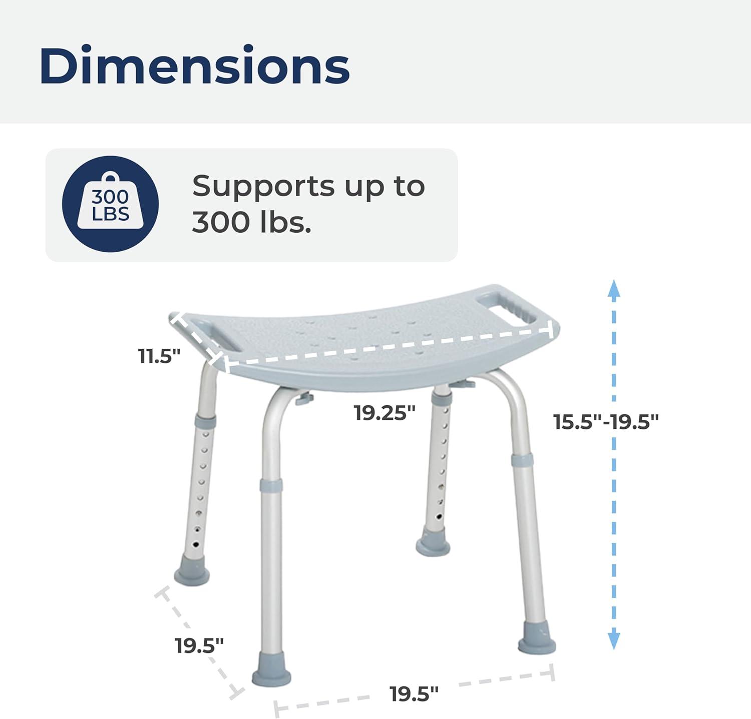 Adjustable Gray Aluminum Shower Stool with Suction Feet