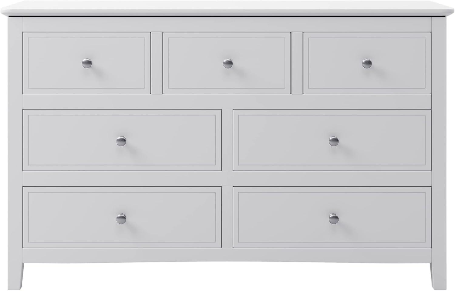 White Pine Wood Double Dresser with 7 Drawers