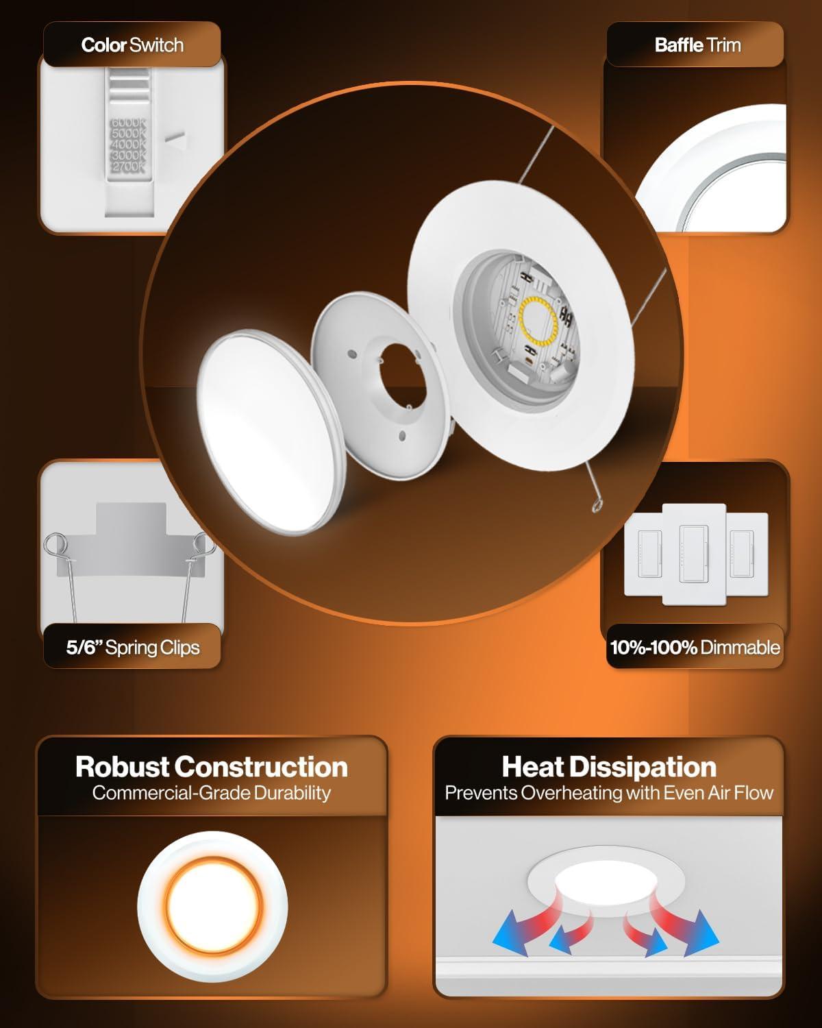 White 6-Inch Selectable LED Recessed Lighting with Smooth Trim