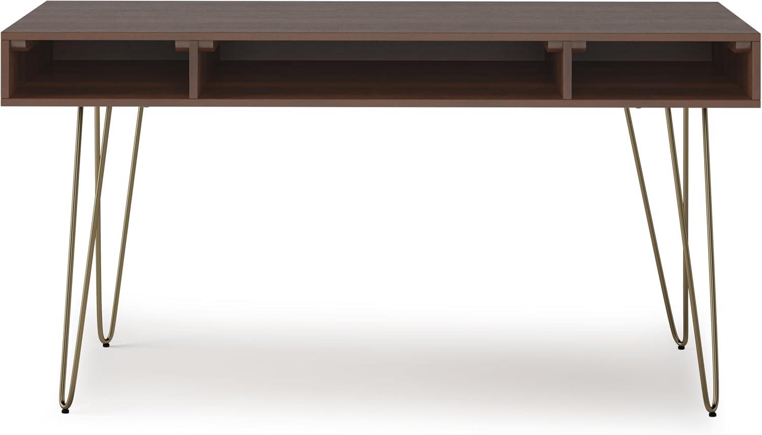 Simpli Home Hunter 60" Solid Wood Writing Desk in Umber Brown and Gold