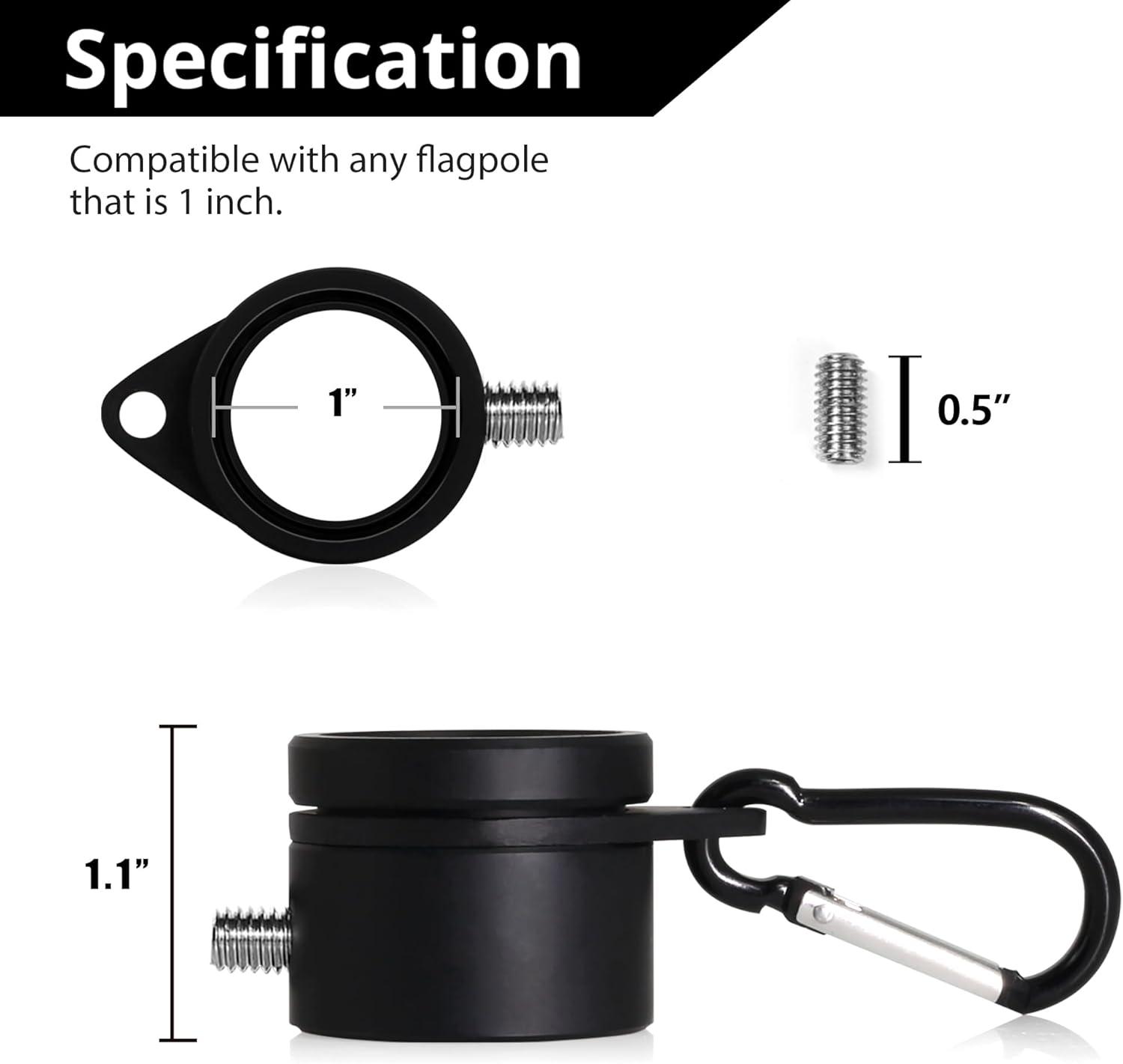 Black Aluminum 360 Degree Rotating Flagpole Rings with Carabiners