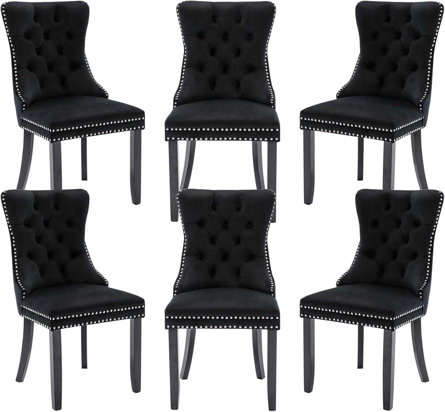 Westice Dining Chairs Set of 6, Tufted Dining Room Chair with Nailhead for Kitchen Restaurant, Black