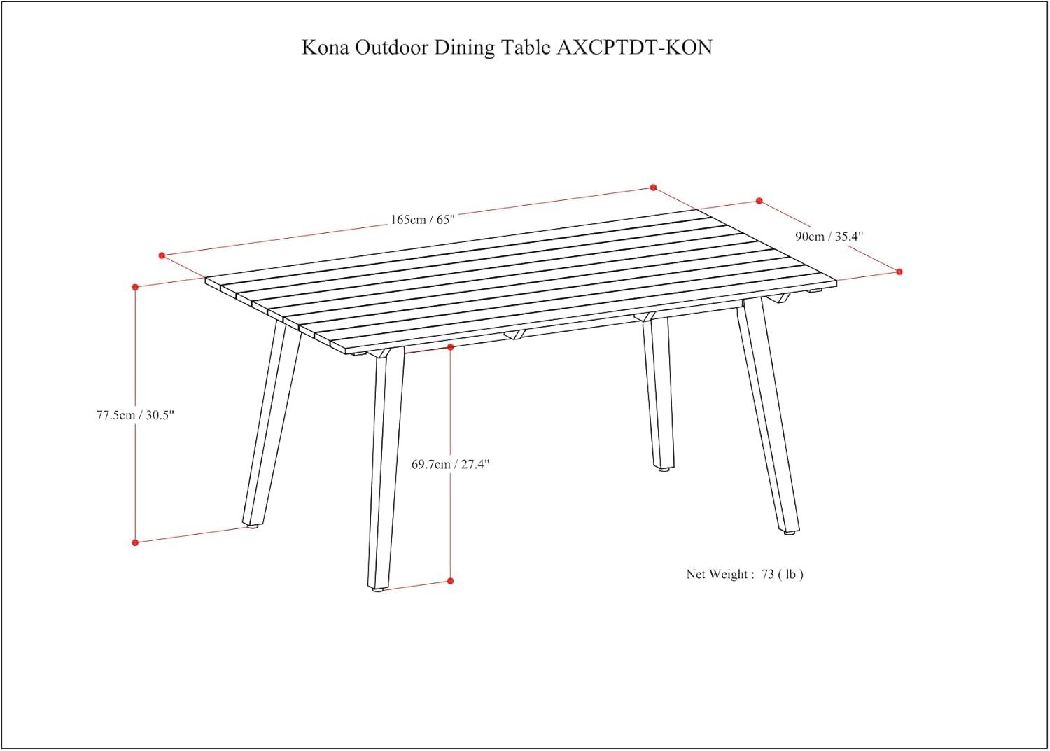 Kona 65 inch Wide Contemporary Outdoor Dining Table in Light Teak