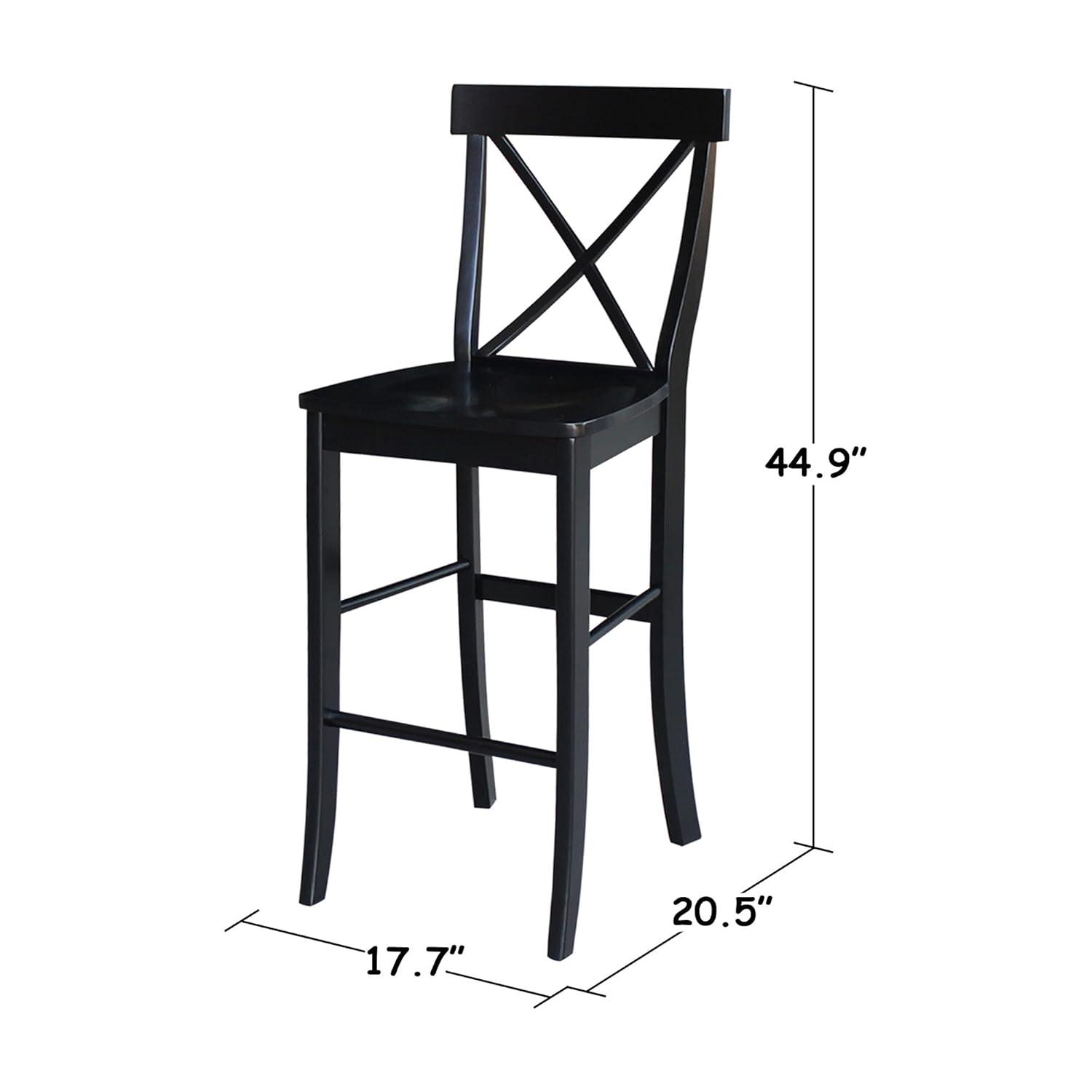 30" Torino X Back Wood Barstool - Black - Linon: Solid Rubberwood, Unupholstered, Armless