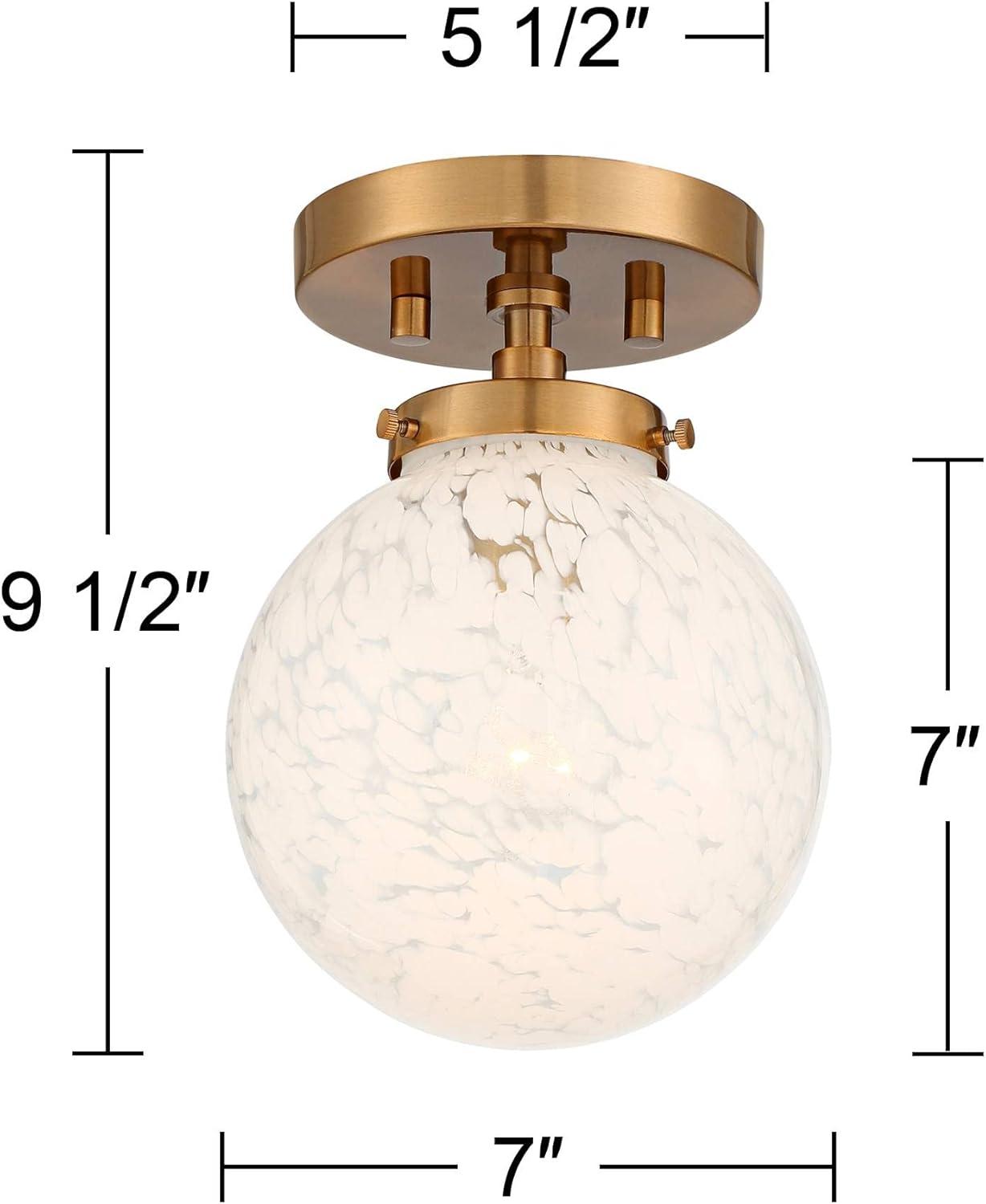 Possini Euro Design Mid Century Modern Ceiling Light Semi Flush Mount Fixture Warm Gold 7" Wide Art Glass Globe for Dining Kitchen