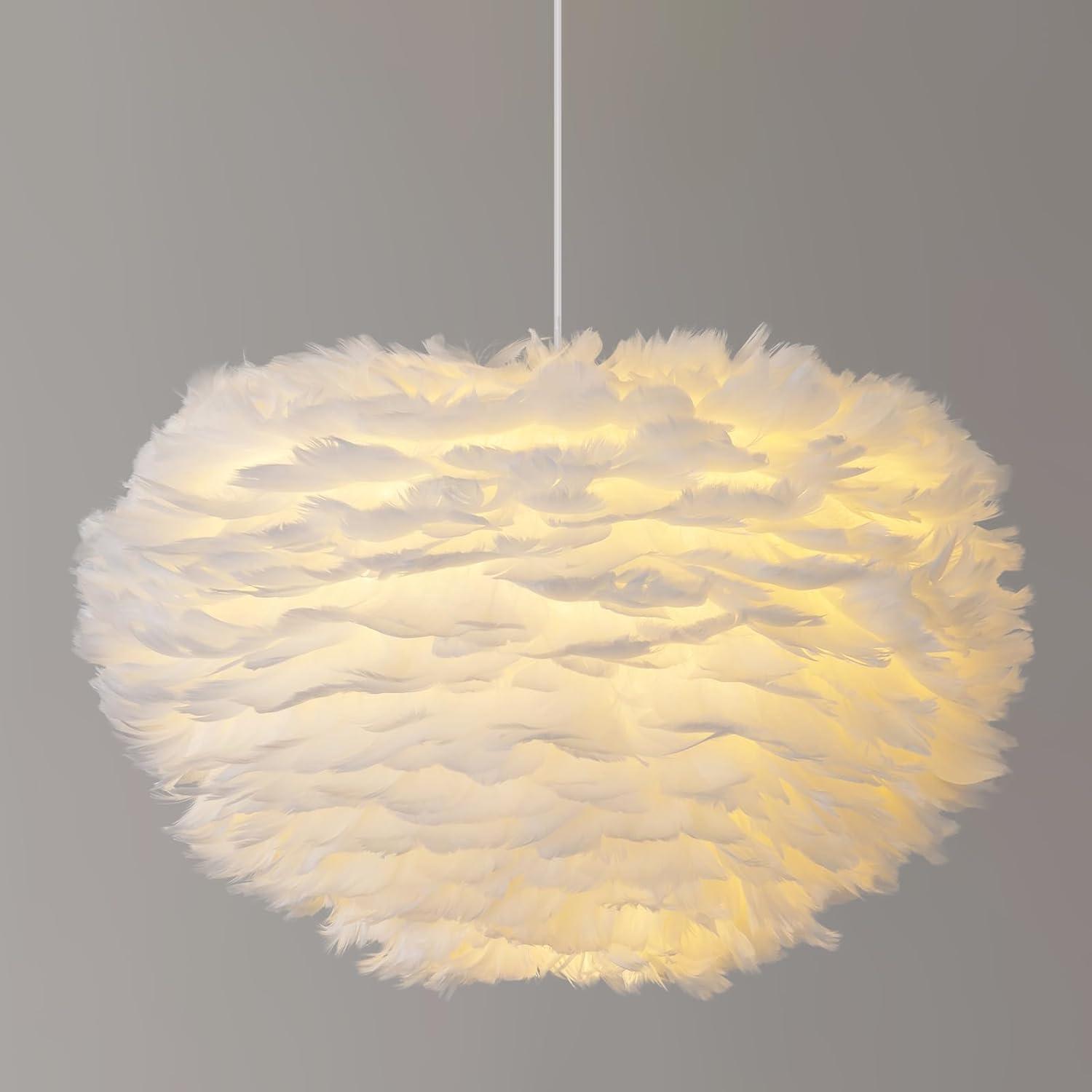 JONATHAN Y Stork 19" Feather Metal Adjustable LED Pendant, White