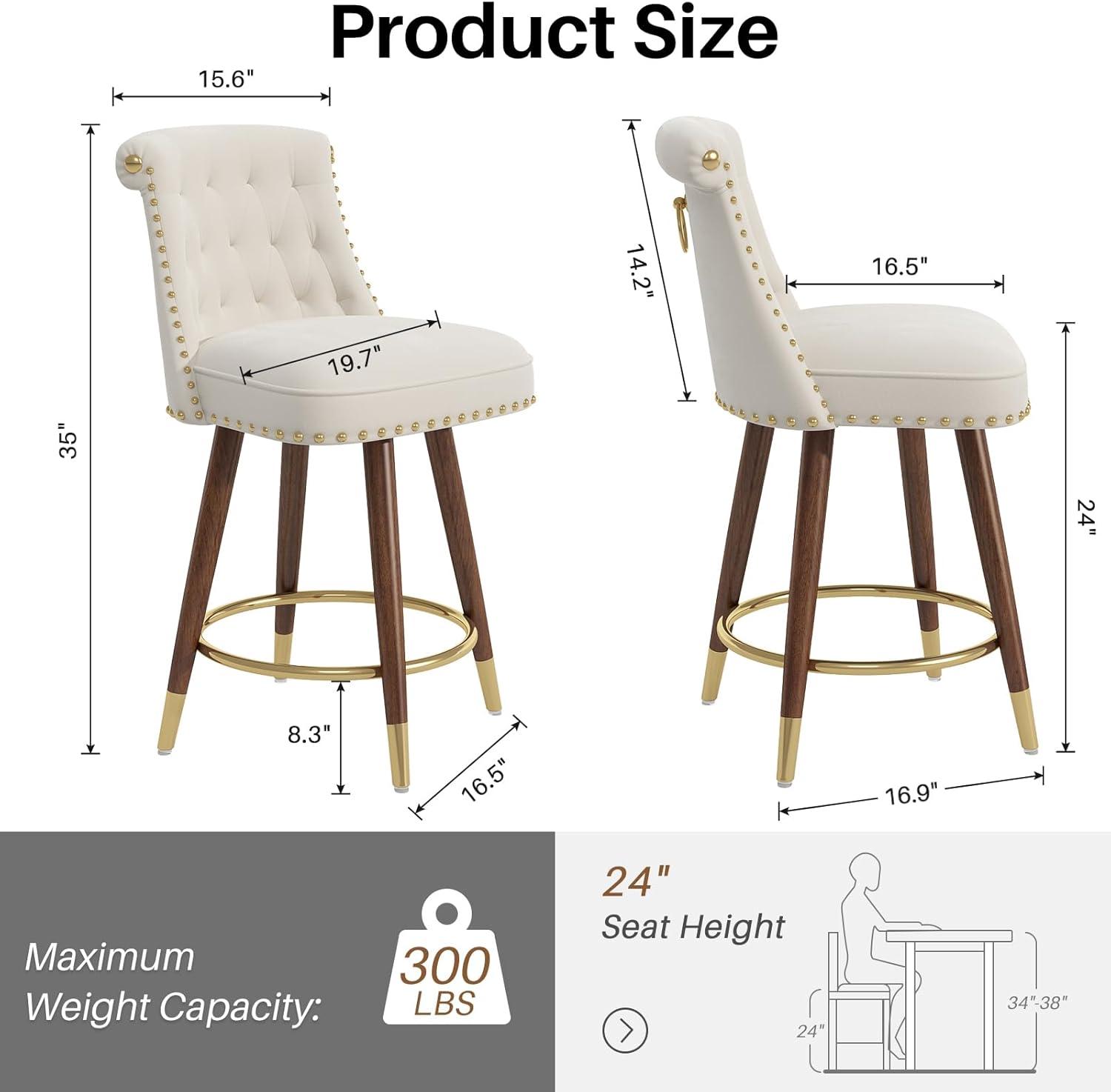 Everly Quinn Claymont Swivel 24 inch Counter Height Stools  (Set of 2) Upholstered Bar Stools with Back
