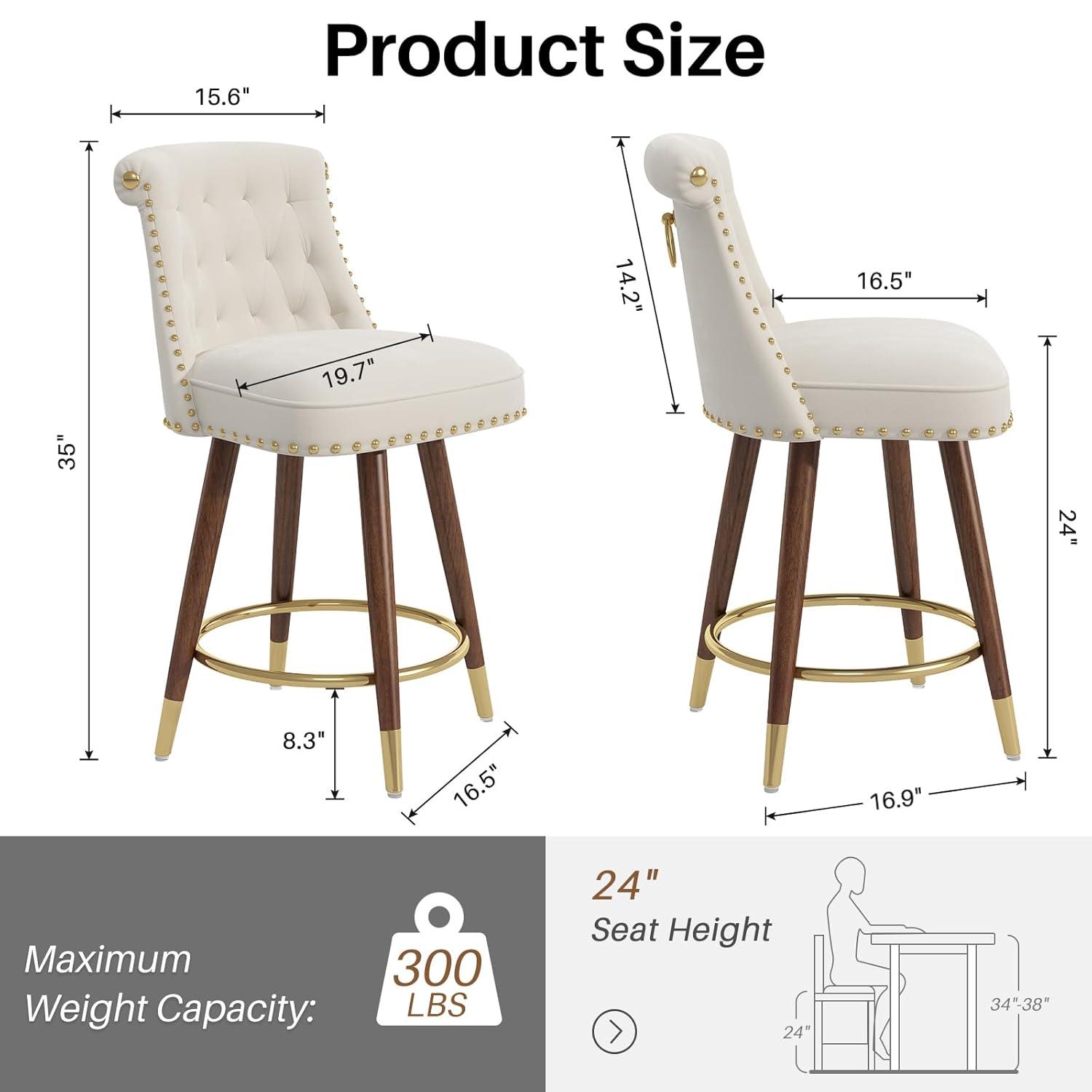 Everly Quinn Claymont Swivel 24 inch Counter Height Stools  (Set of 2) Upholstered Bar Stools with Back