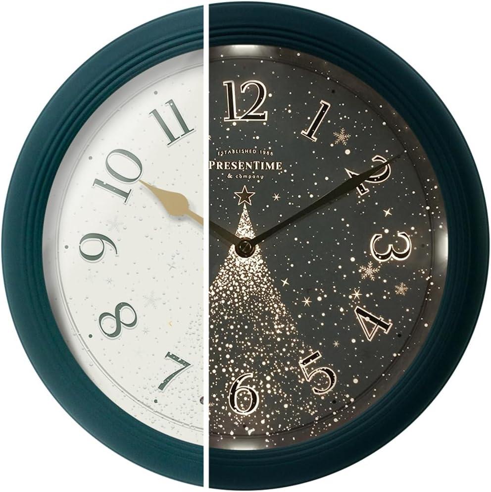Presentime & Co. 12.6" Illuminated Farmhouse Wall Clock, Silent Battery Operated Night Light Wall Clock with Smart LED Sensor for Living Room, Bathroom, Kitchen, Home Office, Oil Rubbed Bronze Finish