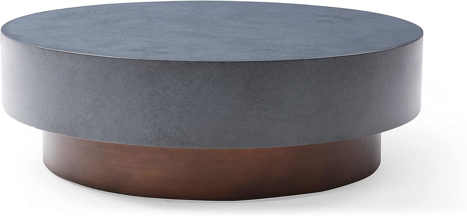 Modrest Zachary Round Modern Metal Coffee Table in Gray/Antique Copper