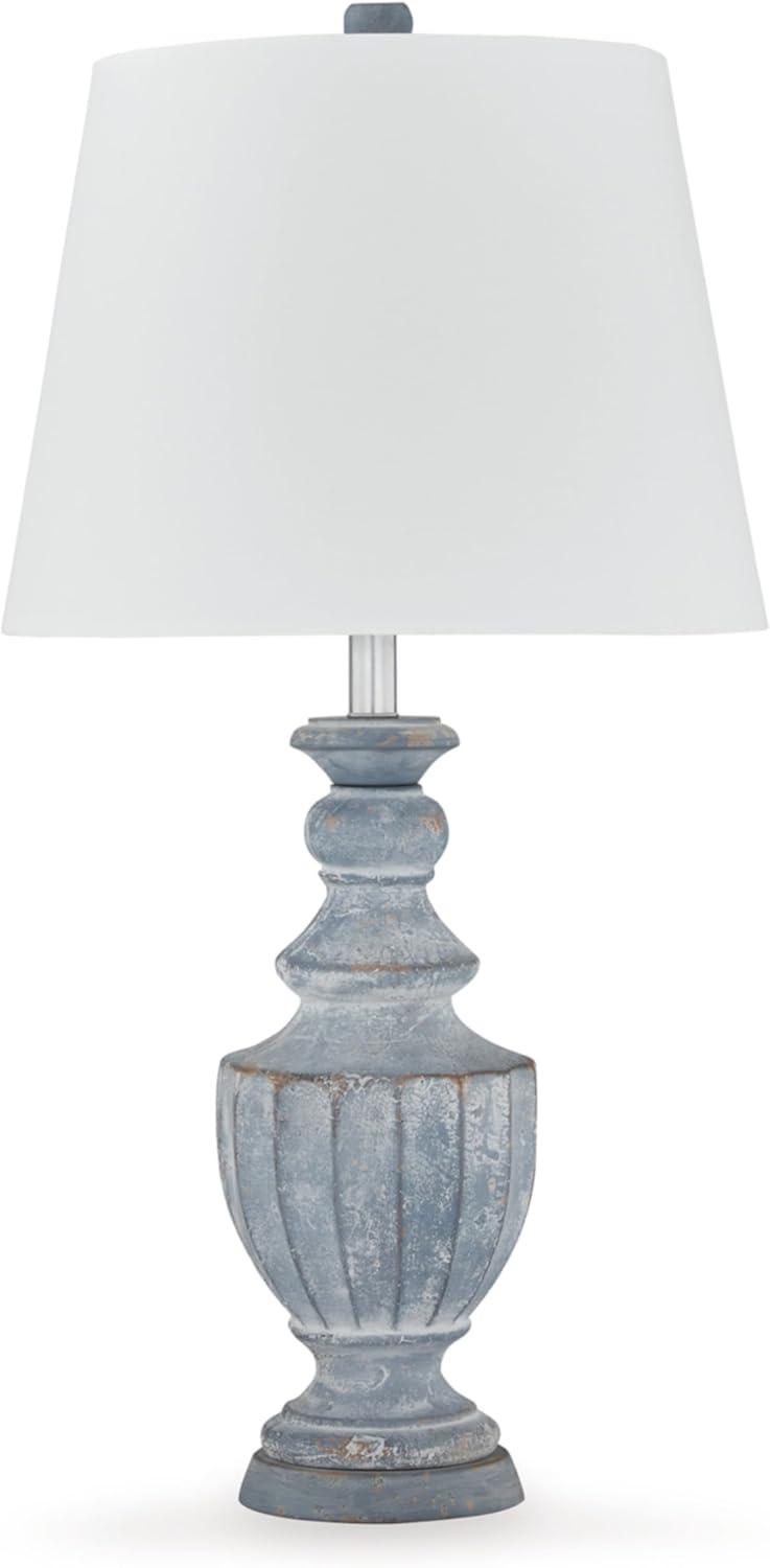 Antiqued Blue Terra Cotta Table Lamp with Fabric Shade