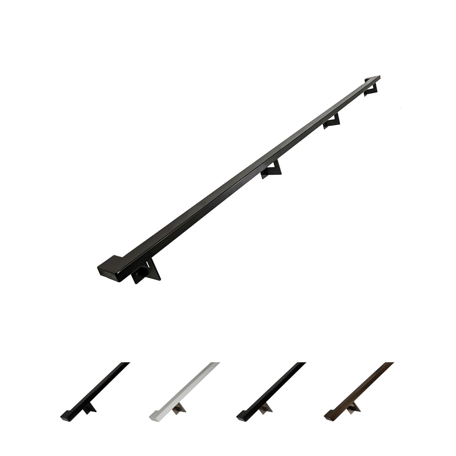 Urban Contemporary Handrail Grab Bar Kit, L Steel Brackets, Returns to Wall, Powder Coat