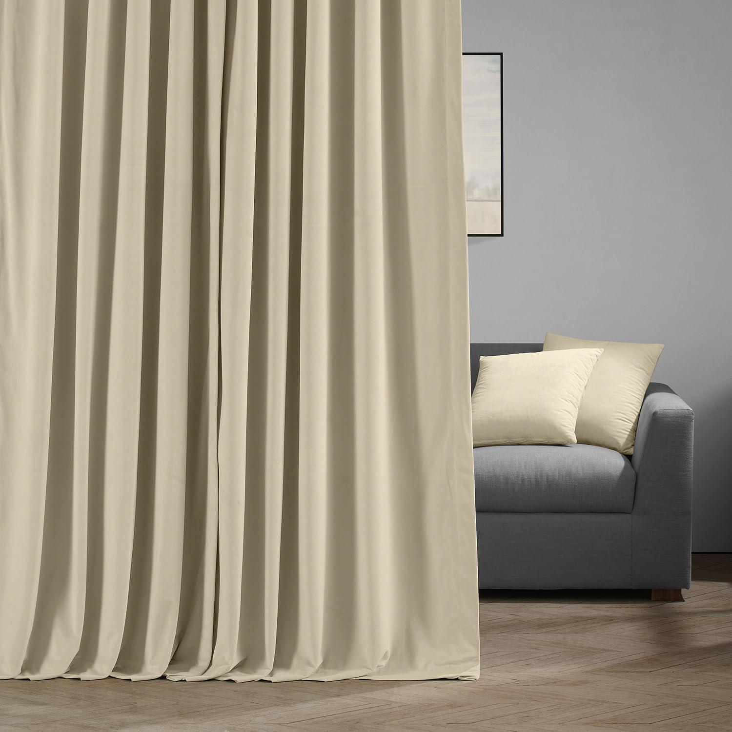 Half Price Drapes Signature Ivory Extra Wide Velvet Blackout Curtains (1 Panel), 100W X 120L