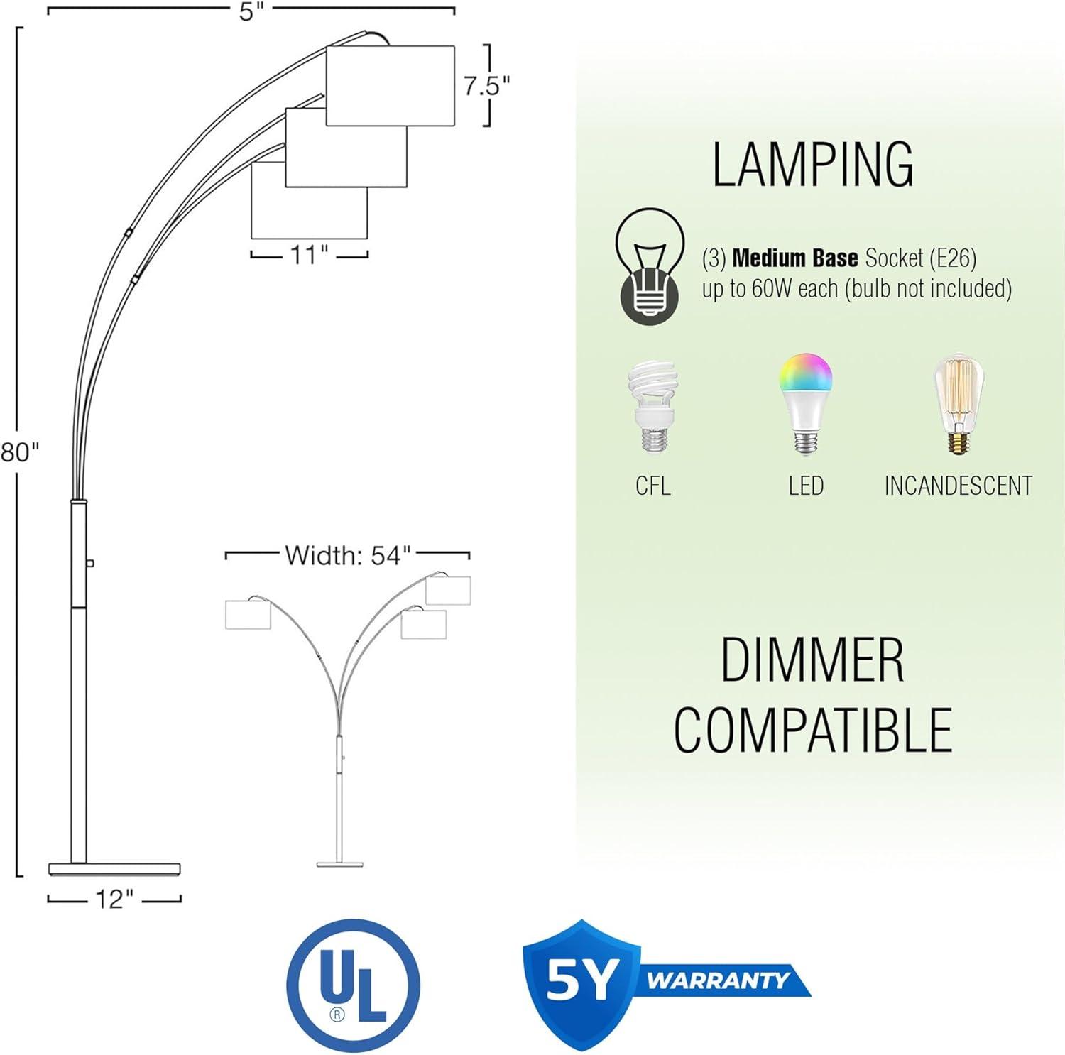 Kira Home Akira 80" Modern 3-Light Arc Floor Lamp with 3-Way Switch, Beige Burlap Drum Shades + Antique Bronze Finish