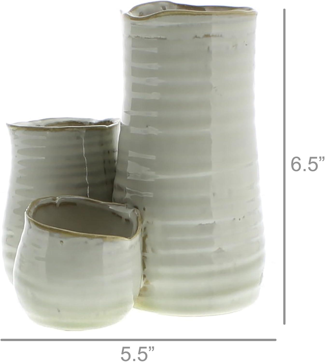 Triple Clustered White Ceramic Decorative Vase