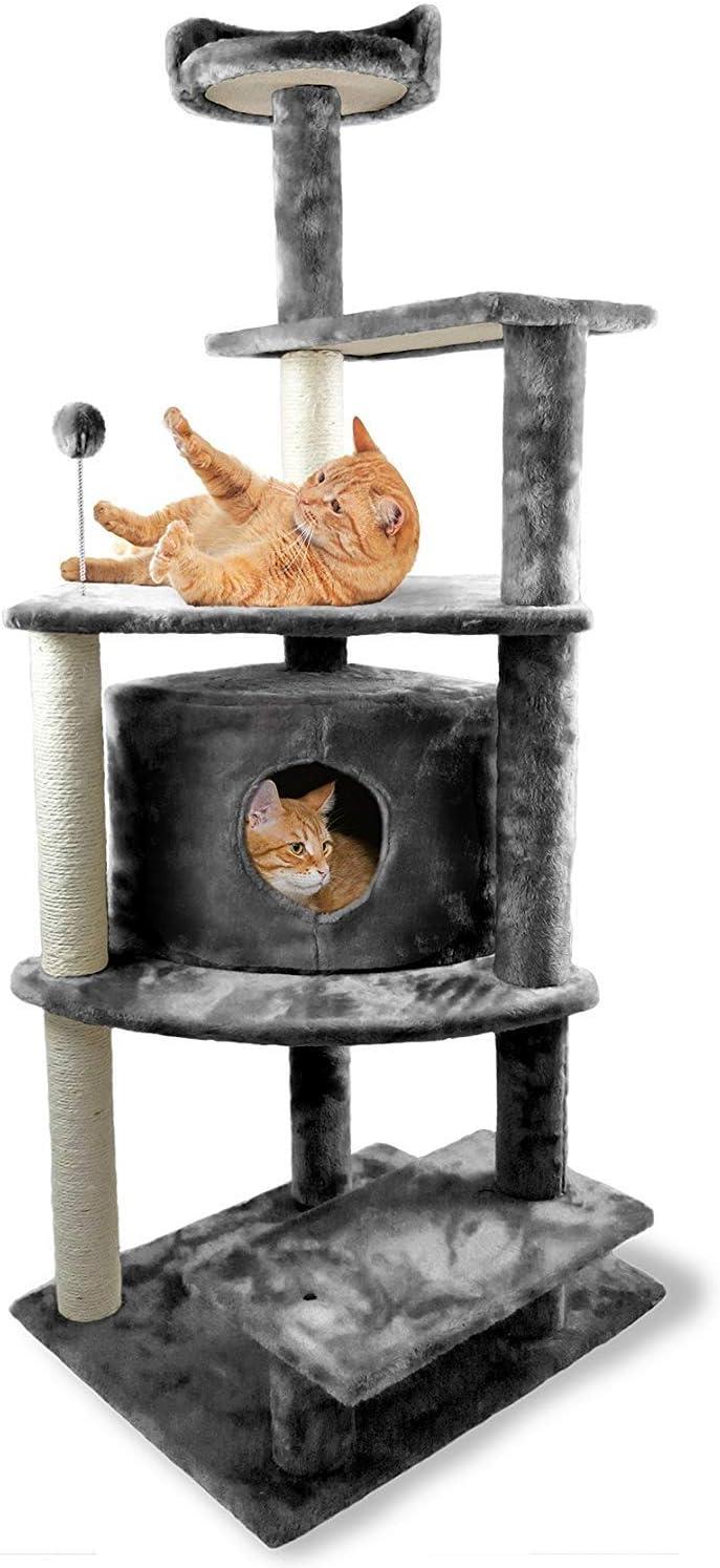 FurHaven Tiger Tough Platform House Playground - Gray, 60"