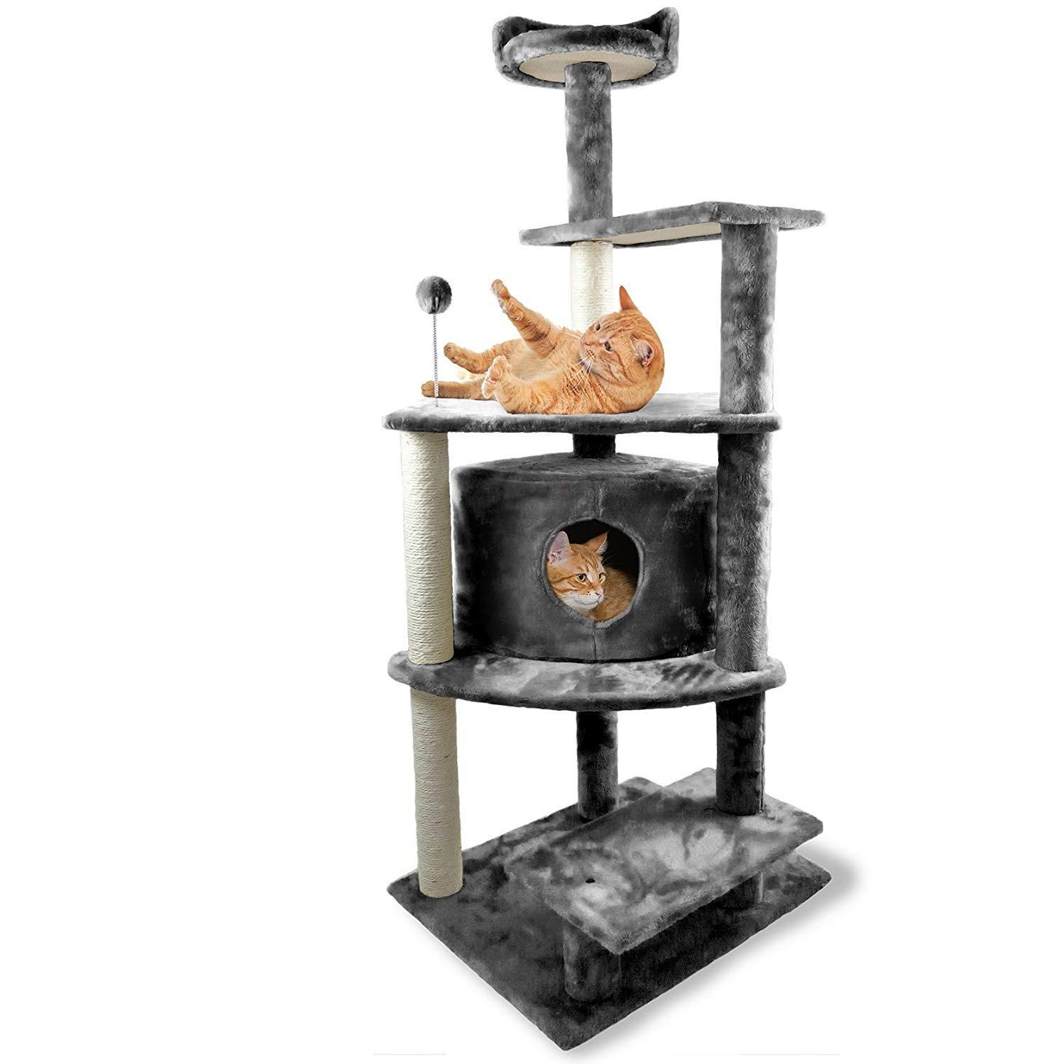 FurHaven Tiger Tough Platform House Playground - Gray, 60"