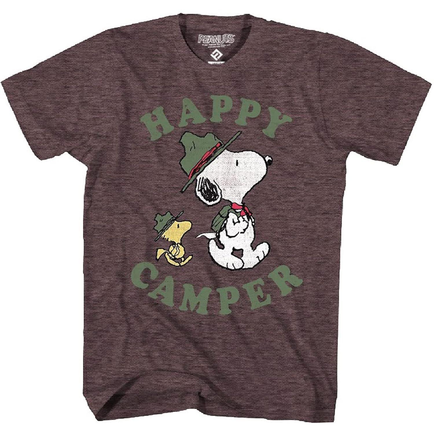 XL Brown Heather Cotton Blend Snoopy Happy Camper T-Shirt