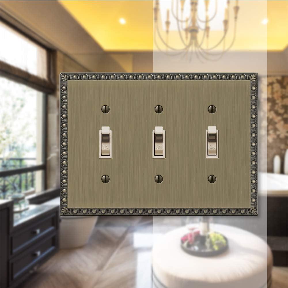 Brushed Brass Triple Toggle Cast Metal Wallplate